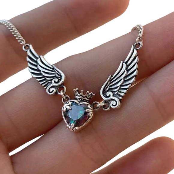 Beautiful Little winged heart articulated necklace with a vitrial Crystal Heart - Picture 3 of 8